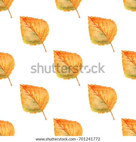 Watercolor fall birch leaves seamless pattern