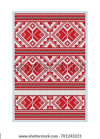 Ethnic belorussian pattern for embroidery stitch in red. Pattern template.