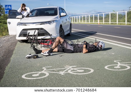 Accident car crash bicycle on bike lane.