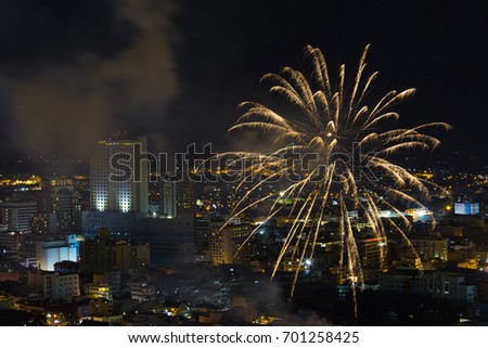 Fireworks over city