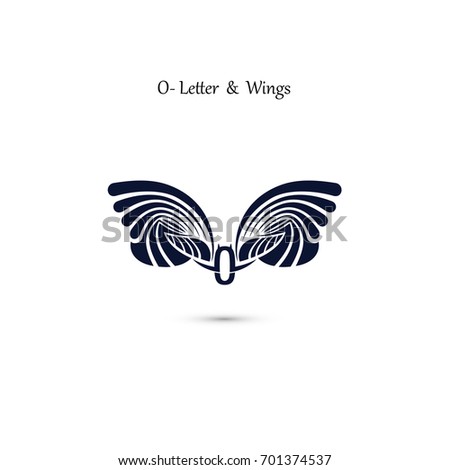 O-letter sign and angel wings.Monogram wing vector logo template.Classic emblem.Elegant dynamic alphabet letters with wings.Creative design element.Flat web design wings icon.Vector illustration.