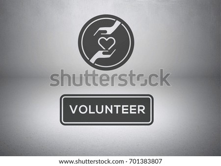 Digital composite of Volunteer text and icon with grey background