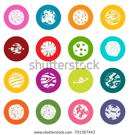 Fantastic planets icons many colors set isolated on white for digital marketing