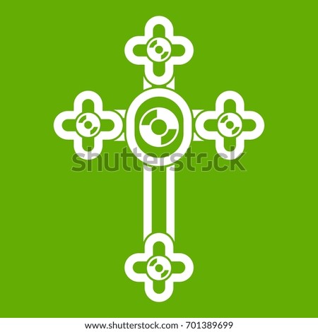 Cross with diamonds icon white isolated on green background. Vector illustration