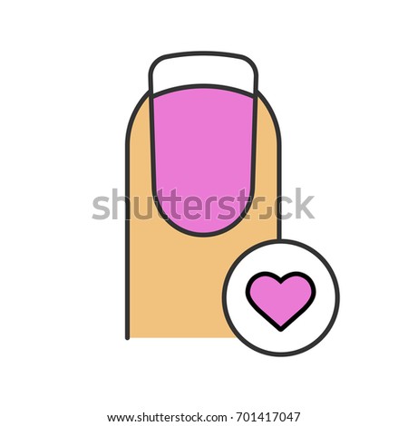 French manicure with heart shape color icon. Favorite manicure type. Isolated vector illustration
