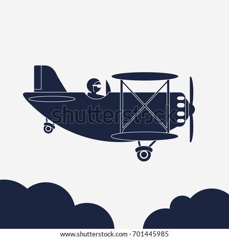 Airlane illustration, airplane icon, Aircraft in the sky, Jet above the clouds, Retro Plane silhouette, Civil aviation vehicle. vector