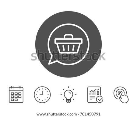 Dreaming of Gift line icon. Present box sign. Birthday Shopping symbol. Package in Gift Wrap. Report, Clock and Calendar line signs. Light bulb and Click icons. Editable stroke. Vector