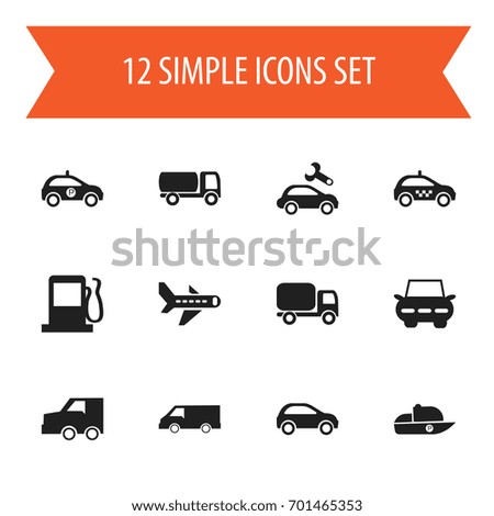 Set Of 12 Editable Transportation Icons. Includes Symbols Such As Cab, Suv, Repairing And More. Can Be Used For Web, Mobile, UI And Infographic Design.