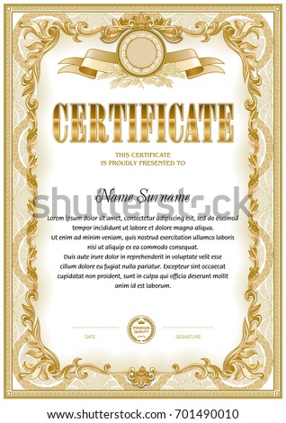 Vintage certificate blank template. Monochrome color gamma