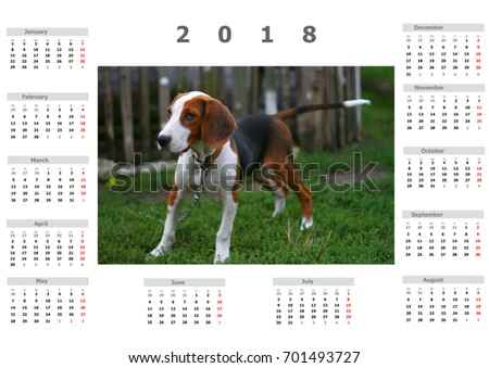 2018 calendar with dog