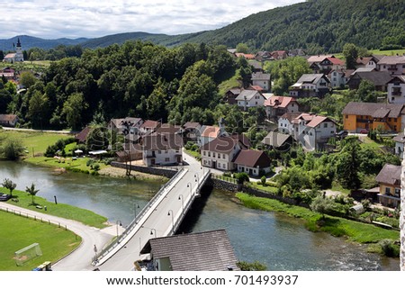 Slovenia - Zuzemberk on the Krka River,view from medieval castle.
