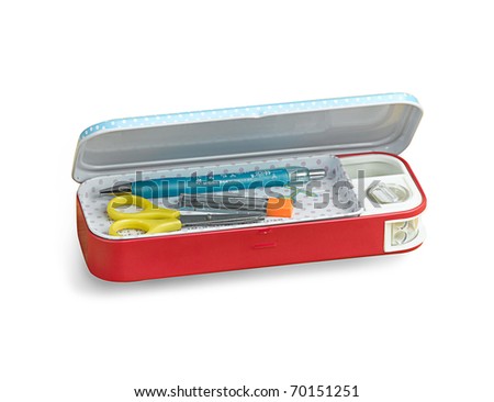 Nice pencil case for young children isolated on white