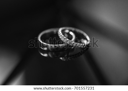 wedding rings. black and white BW picture