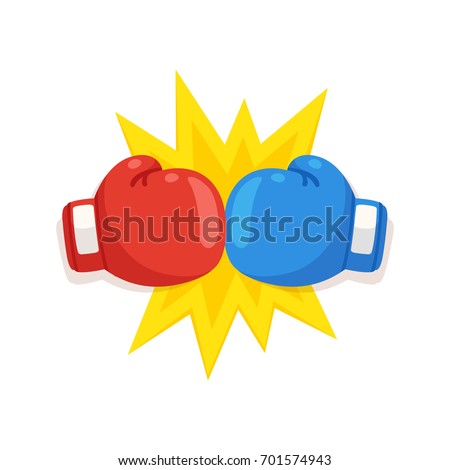Boxing gloves fight icon, red vs blue. Battle emblem cartoon vector illustration. Royalty-Free Stock Photo #701574943