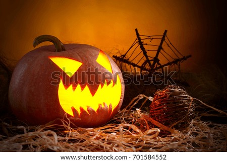 Halloween Pumpkin On A Black Background, studio shot