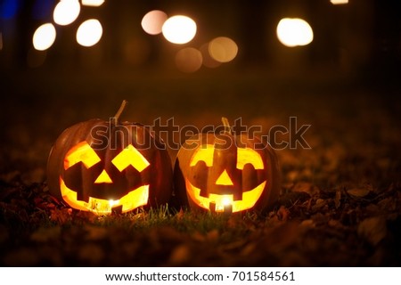 Two Kind Halloween Pumpkins in the park