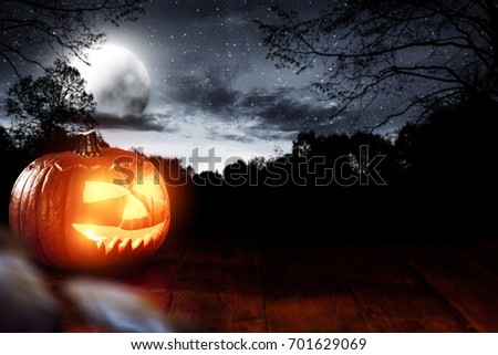 Pumpkin Halloween in a dark, dangerous environment