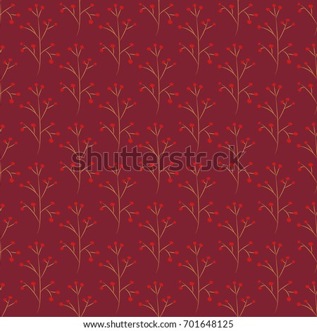 Hand drawn branches. Seamless botanical background with branches and berries