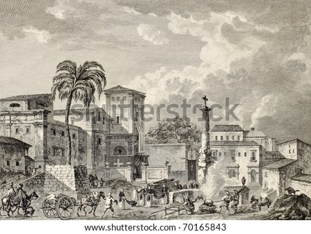 View of Palma di Montechiaro, Sicily. Created by Bertheaux e Lenard, published on Voyage Pittoresque de Naples et de Sicilie, by J. C. R. de Saint Non, Imprimerie de Clousier, Paris, 1786