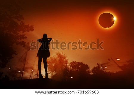 girl standing in the park with sun ellipse background