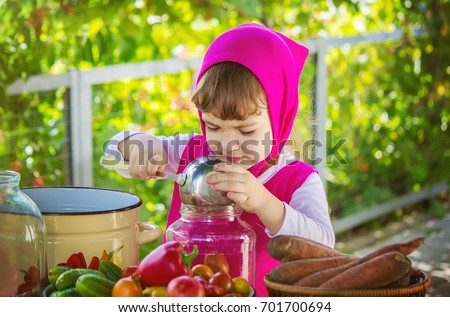 Child and vegetables. Selective focus. 