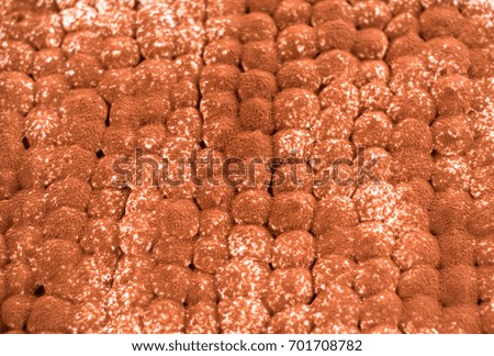 Top view of Tiramisu with cacao powder on it. Close up of cacao surface and texture