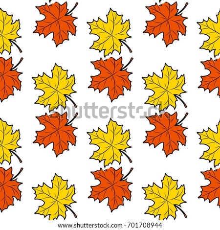 Seamless pattern with acorns and autumn oak leaves in Orange, Brown and Yellow. Perfect for wallpaper, gift paper, pattern fills, web page background, autumn greeting cards.