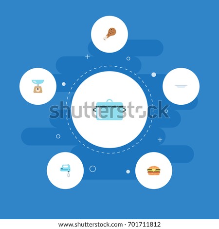 Flat Icons Kitchen Measurement, Casserole, Fast Food And Other Vector Elements. Set Of Food Flat Icons Symbols Also Includes Burger, Fried, Saucepan Objects.