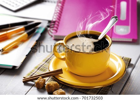 Coffee in a composition with objects for doing business