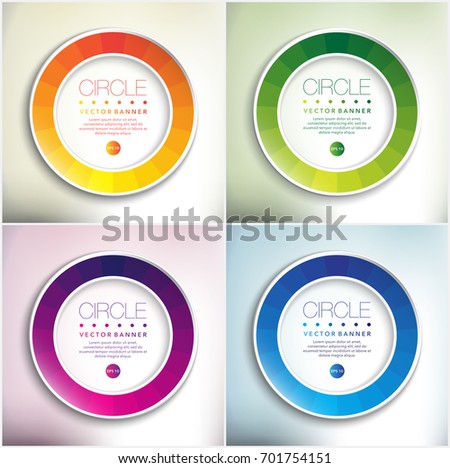 Abstract vector banners set of 4. Round paper rings with circular design. Isolated with realistic light and shadow on the white background. Vector illustration. Eps10.