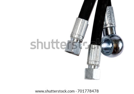 Heavy agriculture vehicles, tractors or automotive hydraulic hoses isolated on white background. Copy space or room for text. Royalty-Free Stock Photo #701778478