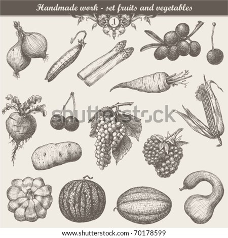 handmade work - set fruits and vegetables Royalty-Free Stock Photo #70178599