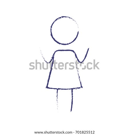 blurred blue contour of pictogram girl in dress with hands up vector illustration