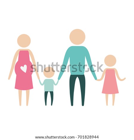 color silhouette pictogram parents with mother pregnancy and children holding hands vector illustration