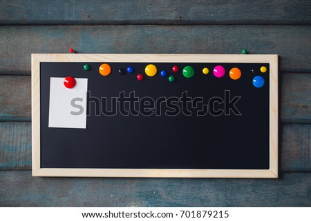 Abstract paper note on empty Blank chalkboard magnet. blank  sticker note empty space for add text or graphic design. Education concepts 