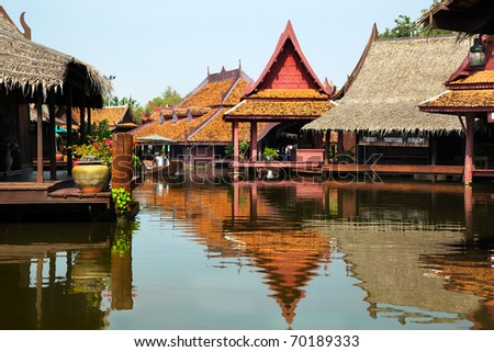 floating market in historical park Ancient City, Bangkok, Thailand Royalty-Free Stock Photo #70189333
