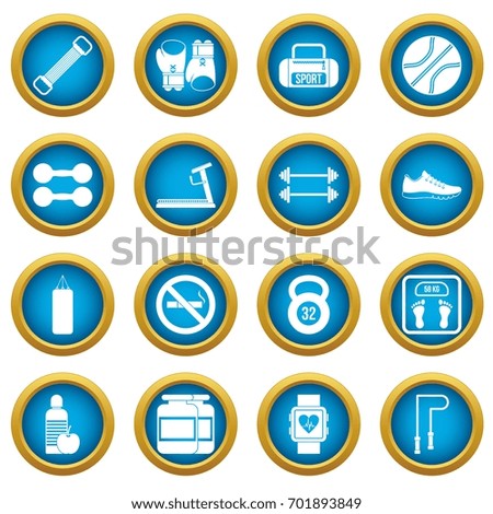 Gym icons blue circle set isolated on white for digital marketing