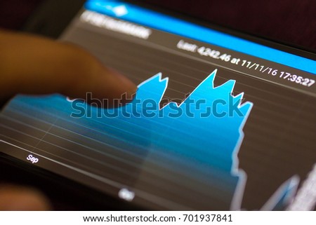 Business and trading finance concept. Stock exchange market chart view on smart phone screen.