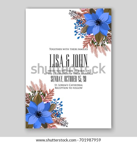 Wedding invitation tropical template with floral wreath or bouquet of rose, poinsettia, hibiscus  Bridal shower invitation card