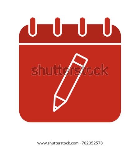 Edit calendar glyph color icon. Calendar page with pencil. Silhouette symbol on white background. Negative space. Vector illustration