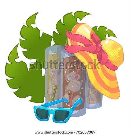 Cocktail, hat, glasses, summer, vector