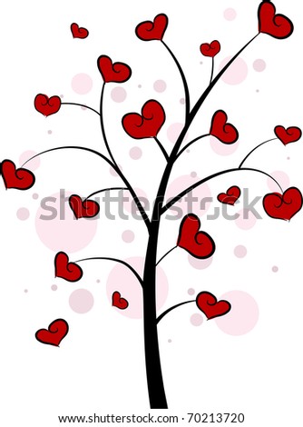 Illustration of a Random Tree with Heart-shaped Leaves