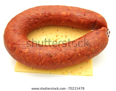 Fresh sausage with cheese on a white background