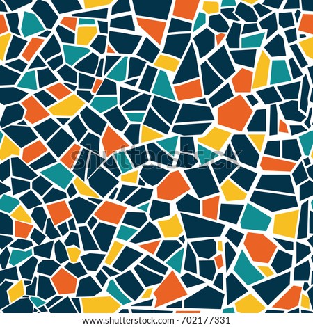 Bright abstract mosaic seamless pattern. Vector background. For design and decorate backdrop. Endless texture. Ceramic tile fragments. Colorful broken tiles trencadis Royalty-Free Stock Photo #702177331
