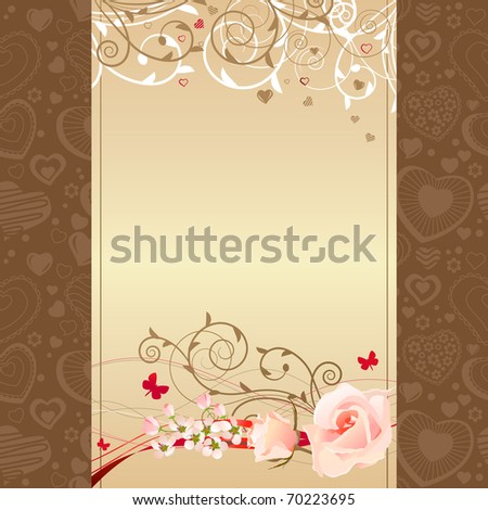 Spring frame with roses, branches and swirl elements
