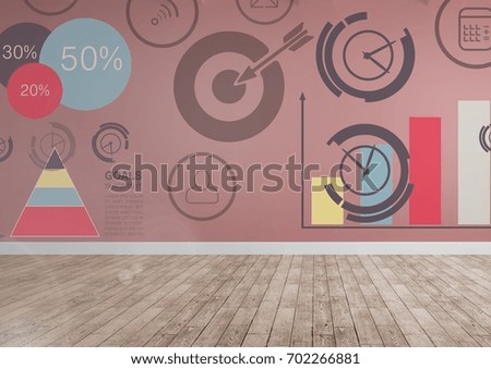 Digital composite of time and work target graphics in room