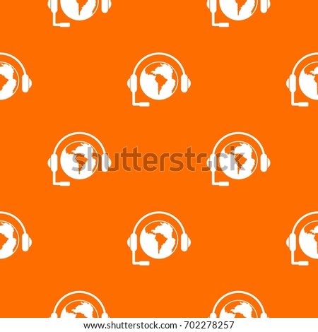 World planet and headset pattern repeat seamless in orange color for any design. Vector geometric illustration
