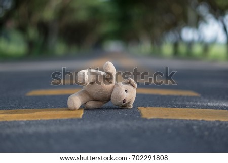 Teddy Bear was left in the middle of the road. to be alone. background