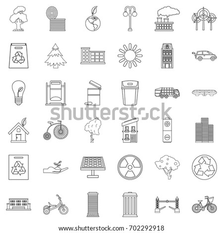Energy car icons set. Outline style of 36 energy car vector icons for web isolated on white background