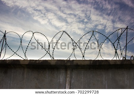 Barbed wire and sky, barbed wire fence, prison, protected area, background